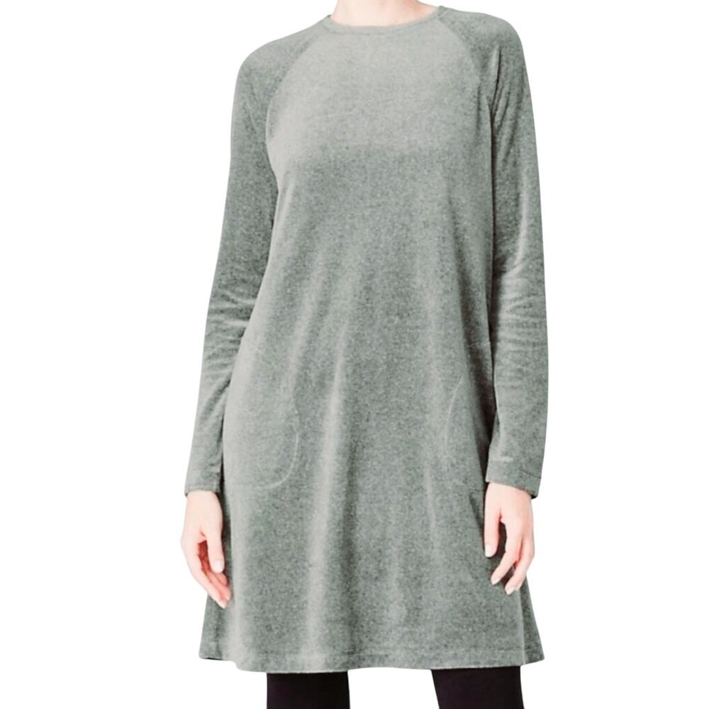 Pure Jill Womens Gray Velour Tunic Dress With Side Seam Pockets Size Medium